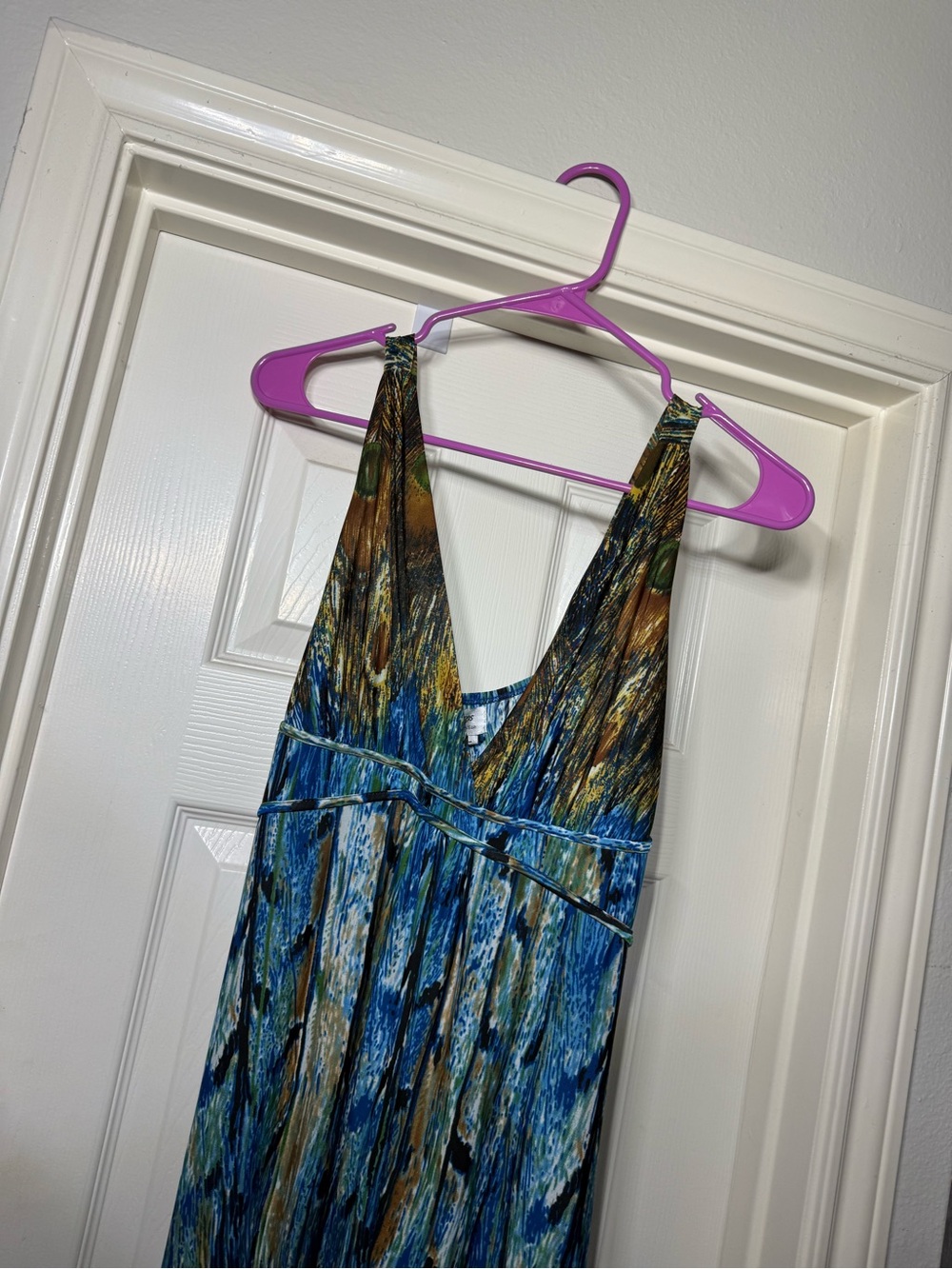 Blue Green Multicolor V-Neck Maxi Dress